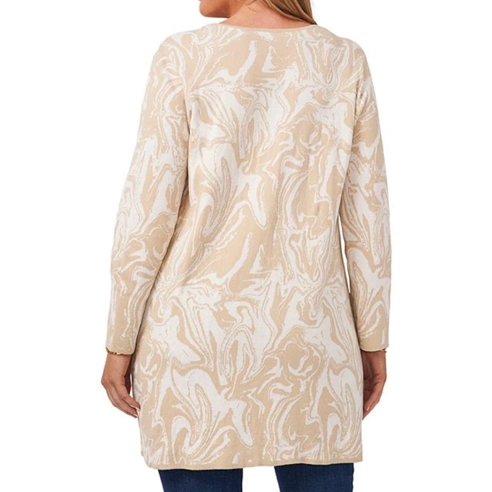 Swirl Print Open Front 3/4 Sleeve Cardigan